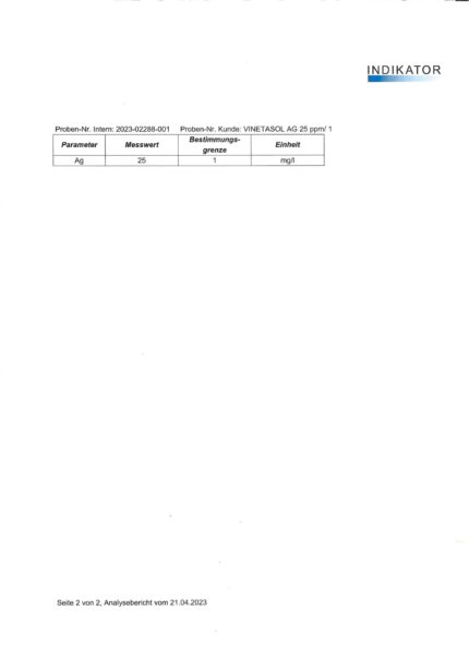 NeueWeltShop, VINETASOL, kolloidales Silber, 25ppm, 500ml, Prüfbericht2