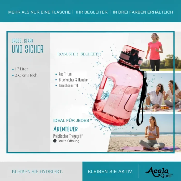 AcalaQuell MaxiGo 1,7 L Tritan Trinkflasche mit Griff – Ansicht 4