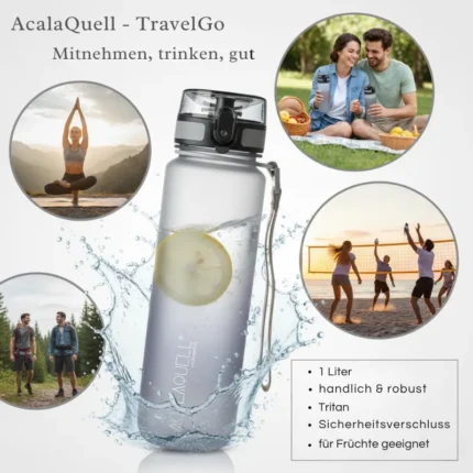 AcalaQuell TravelGo 1,0 L Tritan Trinkflasche mit Fruchtsieb – Ansicht 8