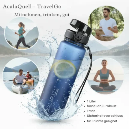 AcalaQuell TravelGo 1,0 L Tritan Trinkflasche mit Fruchtsieb