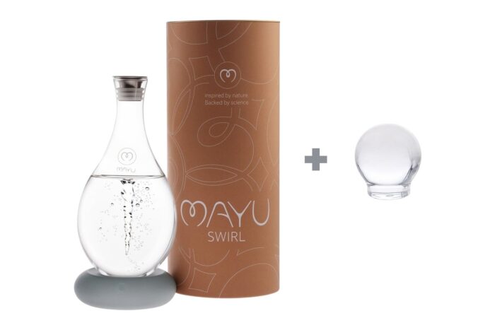 MAYU Essentials Kit Dolomite – Swirl Karaffe mit Porzellansockel Dolomite und Glasdeckel