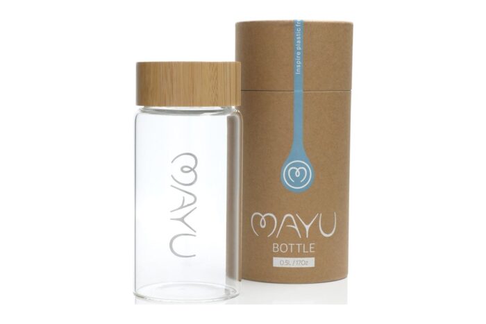 MAYU Glasflasche 0,5 l – Detailansicht Bambusdeckel mit Edelstahl und Silikondichtung