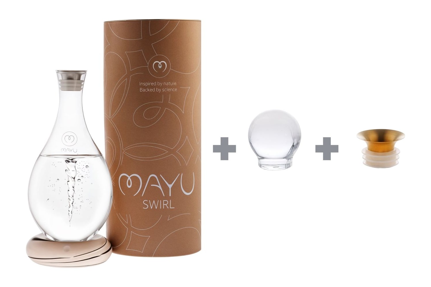 MAYU Perfect Swirl Complete – Earth MAYU Perfect Swirl Complete – Swirl Karaffe Earth mit Glasdeckel und goldenem Ausgießer