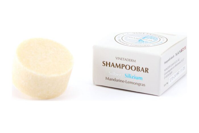 Shampoobar mini Silber-Silizium – Seitenansicht mit Schachtel